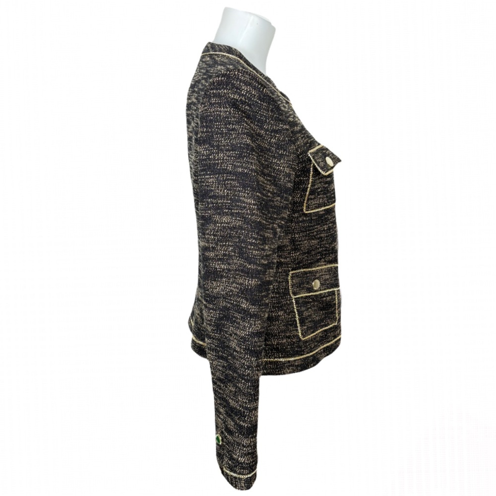 Karl Lagerfeld Black and Gold Textured Blazer with Gold Chain Detail - Picture 3 of 9